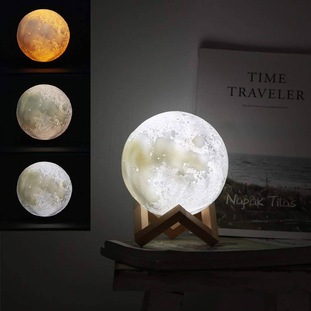 Jiusion 5.9inch Moon Lamp 3D Printing Night with Base, Rechargeable Indoor USB LED Night Light Bulb Switch Bedroom Bookcase Bed Gift,Home & Kitchen